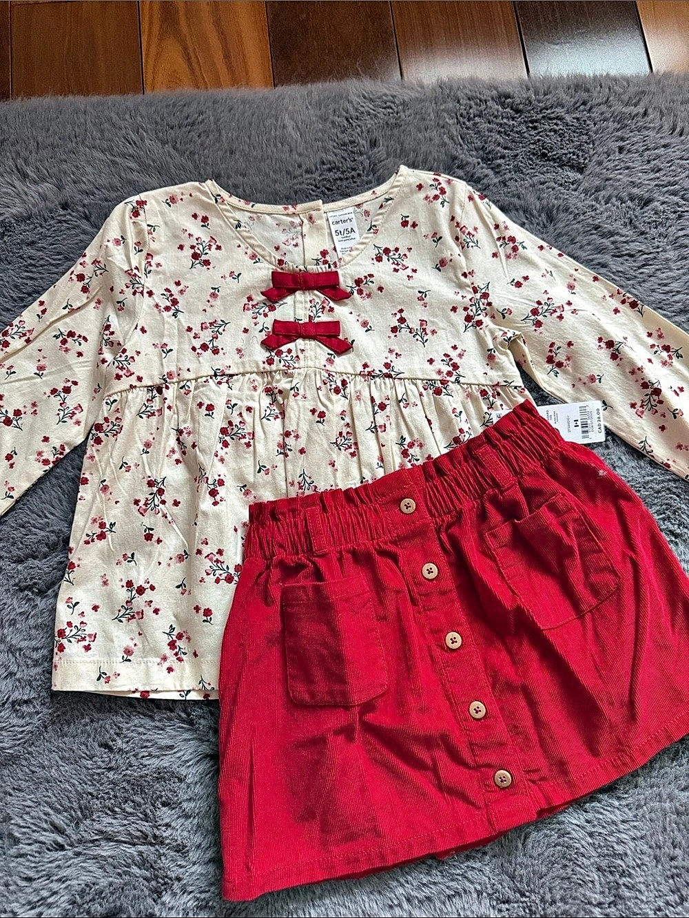 Carter's Floral Poplin Top and Corduroy Skirt Set Girls 5T